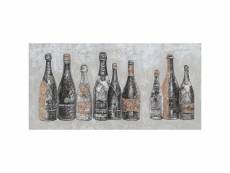 Tableau peinture vintage 9 bouteilles 120 x 60 cm -
