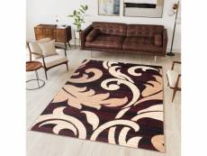 Tapiso dream tapis moderne motif feuilles marron beige