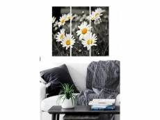 Triptyque fabulosus l70xh50cm motif floraison marguerites gris , blanc et jaune