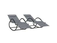 Vidaxl chaises longues à bascule 2 pcs gris acier et textilène