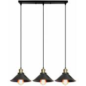 Wottes - 3 Luminaires Lustre Suspension Industriel Lampe de Suspension pour Chambre Bar Noir Base Rectangulaire - Noir