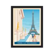 Affiche Paris France - Trocadero + Cadre Bois noir 30x40 cm