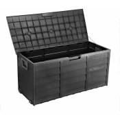 Bc-elec - plas-box Boîte de rangement de jardin Noir imitation bois 112x49x54cm, Caisse de rangement, coffre de jardin - Noir
