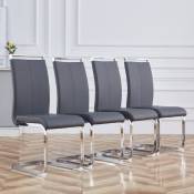 Chaise cantilever, structure en métal chromé, peut supporter jusqu'à 120 kg, légèrement rembourrée avec revêtement en simili cuir, gris (set, 4