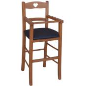 Chaise haute en merisier avec assise rembourrée en simili cuir marron