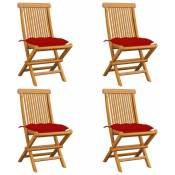 Chaises de jardin avec coussins rouge 4 pcs Bois de