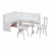 Ensemble table avec banc et chaises pin massif vernis blanc Vencia