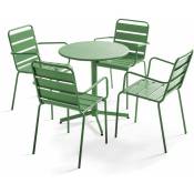 Ensemble table de jardin et 4 fauteuils métal vert