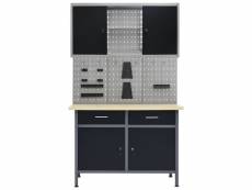 Etabli 120 cm avec 3 panneaux muraux et 1 armoire atelier table de travail gris noir helloshop26 02_0003661