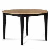 Hellin - Table ronde bois D115 cm avec 1 allonge et Pieds fuseau - victoria - Noir