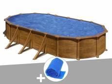 Kit piscine acier aspect bois gré mauritius ovale 7,44 x 3,99 x 1,32 m + bâche à bulles