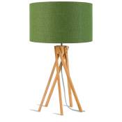 Lampe de table bambou abat-jour lin vert for√™t,