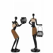 Lana Deco - Photophore porté par de figurines ethniques debout en résine marron en lot de 2 - Marron