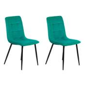Lot de 2 chaises matelassées en velours vert pied métal noir - louise