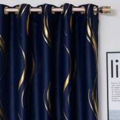 Lot de 2 rideaux occultants de luxe à rayures pour chambre à coucher, salon (bleu marine et doré, 5 x 168 x 228 cm) - Dripex