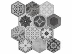 Lot de 2 stickers carrelage à motifs "hexa" 24x24cm gris