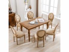 Lot de 6 chaises de salle à manger avec boutons capitonnés, assise recouverte de velours, chaise de pieds en bois massif, brun clair