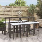 Maisonchic - Set de 1 Table + 8 Tabourets de bar de jardin Ensemble Table et Chaises avec coussins noir poly rotin 63664