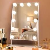 Miroir Maquillage 12 Ampoules led Miroir Hollywood avec 3 Modes D'éclairage Couleur Miroir Coiffeuse Lumineux avec Miroir Détachable Grossissement