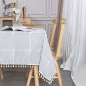 Nappe Lin Coton Rectangulaire Tablecloth Cover Rectangle Table Cloth Linen 140x220 Tassel Nappe Carreaux Girs pour Maison Table de Cuisine Decoration