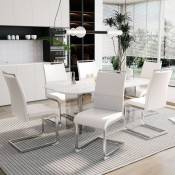 Okwish - Lot de 6 chaises de salle à manger modernes, dossier en simili cuir et lin, chaise d'appoint rembourrée à dossier, dossier à rayures