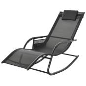 Outsunny Chaise Longue à Bascule - Rocking Chair - tétière Amovible, accoudoirs, Pochette Rangement - métal époxy textilène