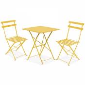 Oviala - Table de jardin et 2 chaises acier jaune -
