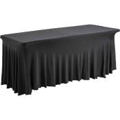Oviala - Table pliante 8 places et nappe drapée noire - Noir