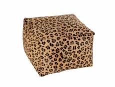 Paris prix - pouf carré en cuir "leopard" 45cm marron