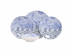 Service de table 24 pièces rolland porcelaine motif arabesque bleu et blanc