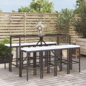 Set de 1 Table + 8 Tabourets de bar de jardin Ensemble Table et Chaises avec coussins noir poly rotin 63664