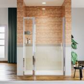 Sirhona - Porte de douche pivotante en niche avec paroi de supplémentaire fixe - 110 x 185 cm (porte fixe avec étagères 30 cm)