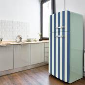 Sticker réfrigérateur et lave vaisselle, rayure bleu, esprit marin, tendance rayure, 180 cm x 59,5 cm - Bleu