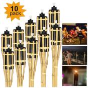 Swanew - torche de jardin pour l'extérieur Set de 10 Torche de Bambou avec Mèche d'ambiance Décoration Lampe à Huile Hauteur 90cm