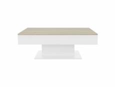 Table basse 110x60x40 cm blanc/imitation chêne en panneau de particules avec 2 compartiments de rangement sous le plateau coulissant ml-design 4900077