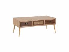 Table basse 3 tiroirs bois-rotin - biscuit - l 110