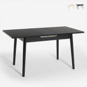 Table extensible en bois 115-145x80cm cuisine verre blanc noir Pixam Couleur: Noir