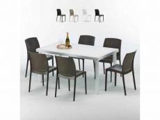 Table rectangulaire blanche 150x90cm avec 6 chaises colorées grand soleil set extérieur bar café boheme summerlife Grand Soleil