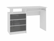 Toska - bureau informatique - 135x77x60cm - grand plateau 3 tiroirs - bureau droit - blanc/gris laqué