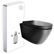 Wc suspendu noir design céramique Toilettes sans rebord avec module sanitaire blanc et Abattant Amovible Frein de Chute - Noir - 55x36,5x34,8cm