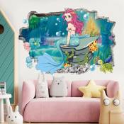 2 pièces de dessin animé pour enfants sirène princesse papier peint chambre chambre décoration créative océan monde mural auto-adhésif