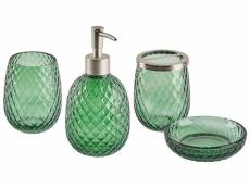 4 accessoires de salle de bains en céramique verte