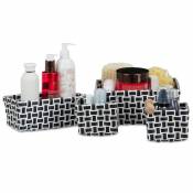Boîte de rangement lot de 4 paniers plastique salle de bain tressé cosmétiques corbeille, blanc-noir - Relaxdays