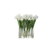 Composition de 20 tulipes artificielles avec vase blanche et verte H41