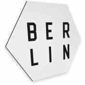Décoration métallique Panneau hexagone en métal noir blanc Typographie Berlin Motif urbain Rétro Cuisine 25x22cm