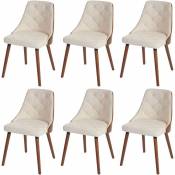 Décoshop26 - Lot de 6 chaises de salle à manger capitonné design chic en bois noyer et assise en similicuir crème - crèmem
