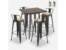 Ensemble table haute 60x60cm 4 tabourets style tolix bar métal design vintage axel