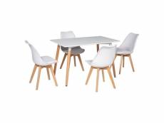 Ensemble table rectangulaire 120cm pia et 4 chaises nora blanc