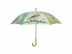 Grand parapluie bois et métal toile polyester oiseaux 421307