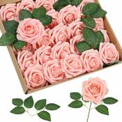 Homcomodar Fleurs Artificielles Rose Rose 30pcs Vrai